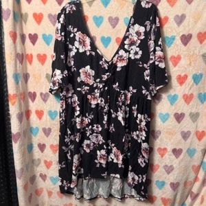 Torrid Floral Babydoll Tunic Plus Top Dress 3x Black Cute